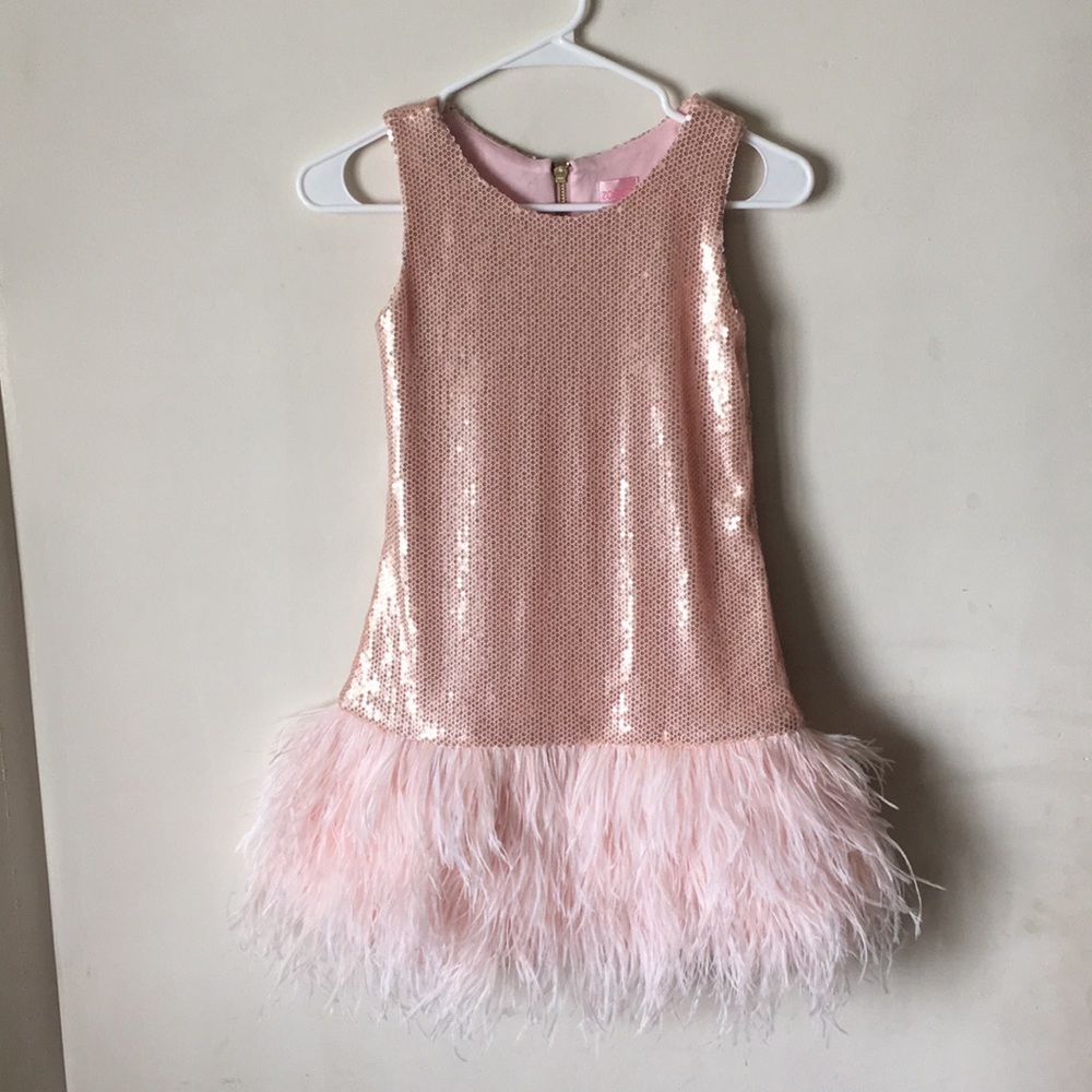 Zoe LTD blush pink sequin feathers party dress 12
